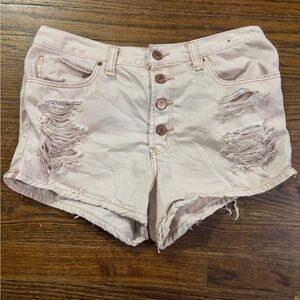 Abercrombie & Fitch Light Pink Distressed Button-Front Denim Shorts